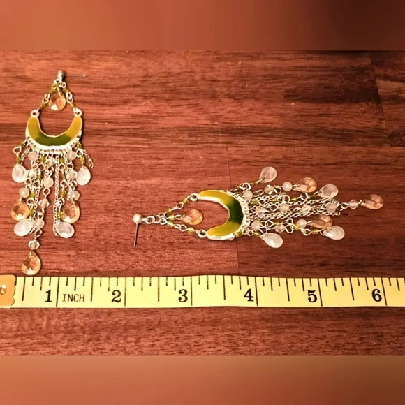 Elegant Yellow and Green Chandelier Earrings E1P35 - Picture 4 of 4